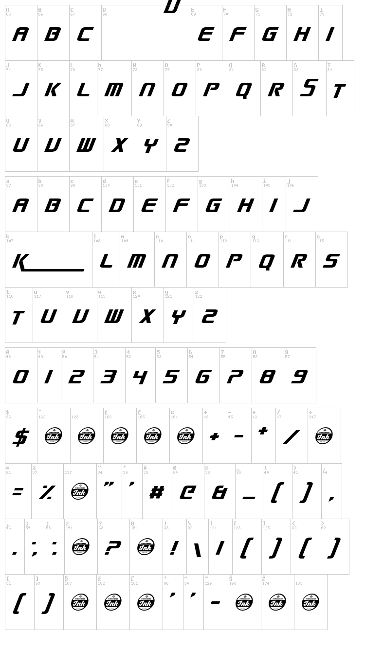 Smack Laideth Down 2016 font map